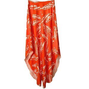 FAERIESTY ORANGE WHITE PRINTED ASYMMETRICAL PALAZZO WIDE LEG FLOWY SUMMER PANTS